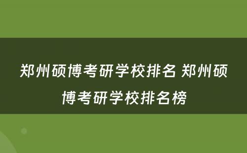 郑州硕博考研学校排名 郑州硕博考研学校排名榜