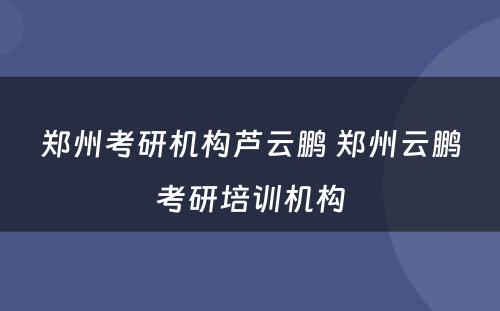 郑州考研机构芦云鹏 郑州云鹏考研培训机构