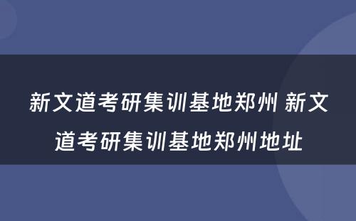 新文道考研集训基地郑州 新文道考研集训基地郑州地址