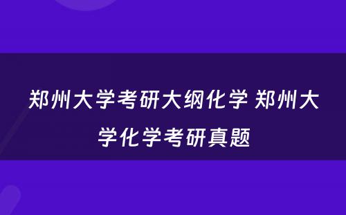 郑州大学考研大纲化学 郑州大学化学考研真题