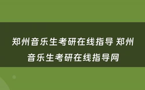 郑州音乐生考研在线指导 郑州音乐生考研在线指导网