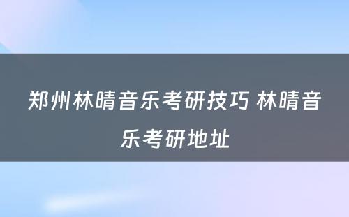 郑州林晴音乐考研技巧 林晴音乐考研地址