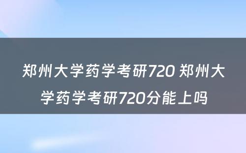 郑州大学药学考研720 郑州大学药学考研720分能上吗