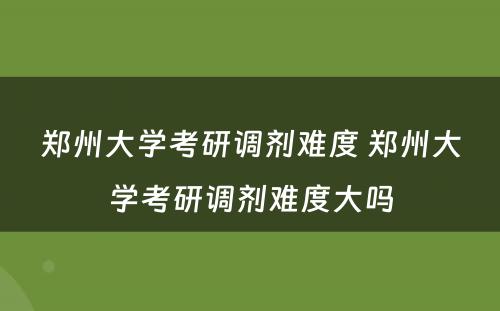 郑州大学考研调剂难度 郑州大学考研调剂难度大吗