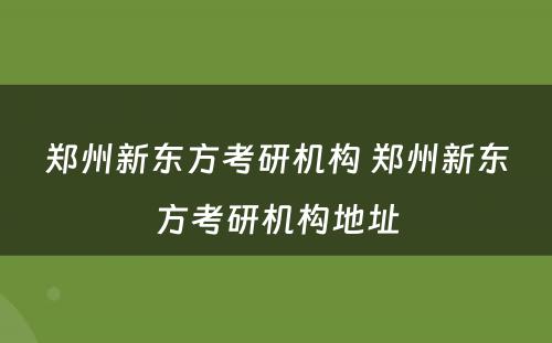 郑州新东方考研机构 郑州新东方考研机构地址