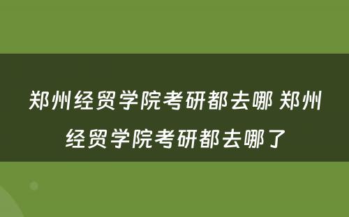 郑州经贸学院考研都去哪 郑州经贸学院考研都去哪了