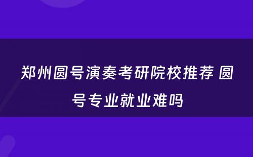 郑州圆号演奏考研院校推荐 圆号专业就业难吗