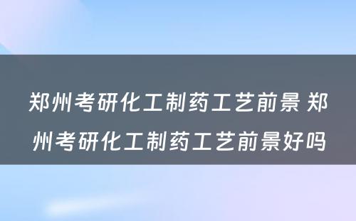 郑州考研化工制药工艺前景 郑州考研化工制药工艺前景好吗