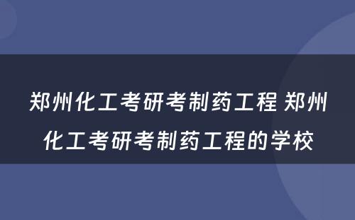 郑州化工考研考制药工程 郑州化工考研考制药工程的学校