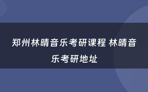 郑州林晴音乐考研课程 林晴音乐考研地址