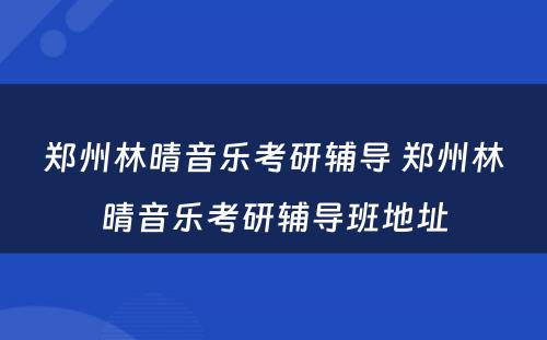 郑州林晴音乐考研辅导 郑州林晴音乐考研辅导班地址