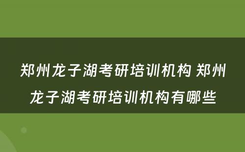 郑州龙子湖考研培训机构 郑州龙子湖考研培训机构有哪些