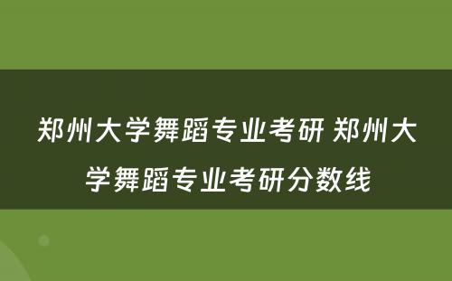 郑州大学舞蹈专业考研 郑州大学舞蹈专业考研分数线