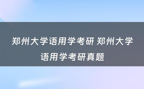 郑州大学语用学考研 郑州大学语用学考研真题