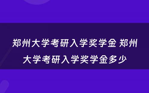 郑州大学考研入学奖学金 郑州大学考研入学奖学金多少