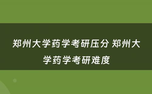 郑州大学药学考研压分 郑州大学药学考研难度