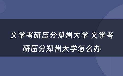 文学考研压分郑州大学 文学考研压分郑州大学怎么办