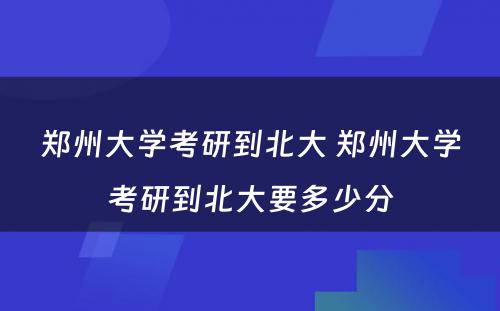 郑州大学考研到北大 郑州大学考研到北大要多少分