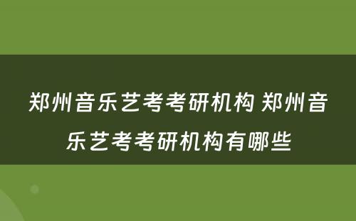 郑州音乐艺考考研机构 郑州音乐艺考考研机构有哪些