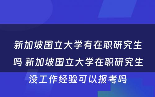 新加坡国立大学有在职研究生吗 新加坡国立大学在职研究生没工作经验可以报考吗