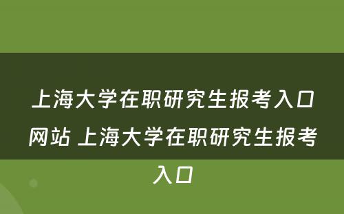 上海大学在职研究生报考入口网站 上海大学在职研究生报考入口