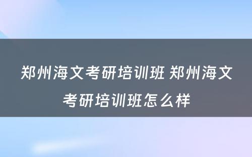 郑州海文考研培训班 郑州海文考研培训班怎么样