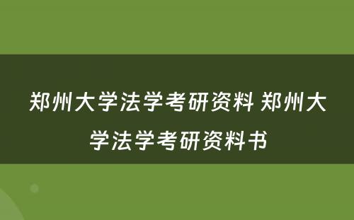 郑州大学法学考研资料 郑州大学法学考研资料书