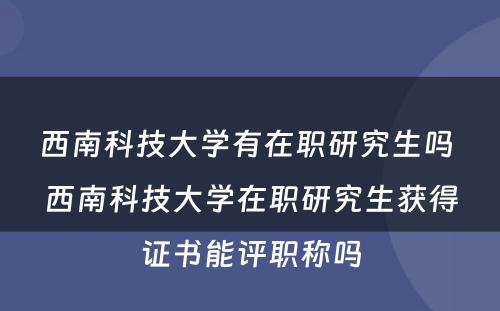 西南科技大学有在职研究生吗 西南科技大学在职研究生获得证书能评职称吗