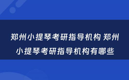 郑州小提琴考研指导机构 郑州小提琴考研指导机构有哪些