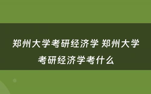 郑州大学考研经济学 郑州大学考研经济学考什么