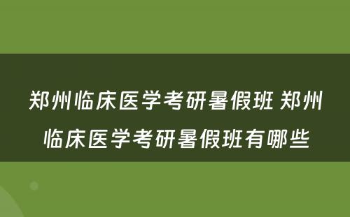 郑州临床医学考研暑假班 郑州临床医学考研暑假班有哪些