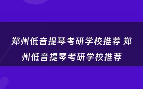 郑州低音提琴考研学校推荐 郑州低音提琴考研学校推荐