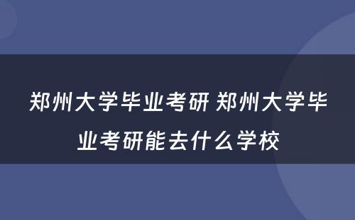 郑州大学毕业考研 郑州大学毕业考研能去什么学校