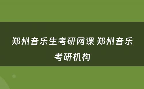 郑州音乐生考研网课 郑州音乐考研机构