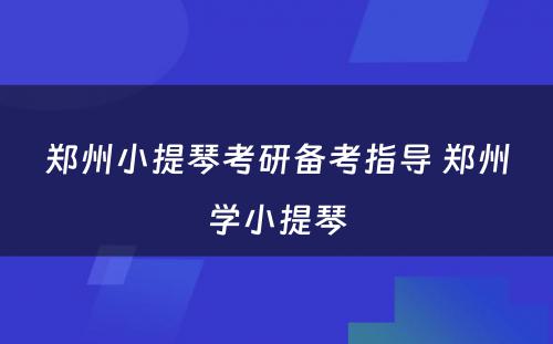 郑州小提琴考研备考指导 郑州学小提琴