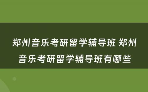 郑州音乐考研留学辅导班 郑州音乐考研留学辅导班有哪些