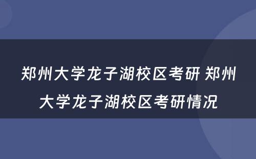 郑州大学龙子湖校区考研 郑州大学龙子湖校区考研情况