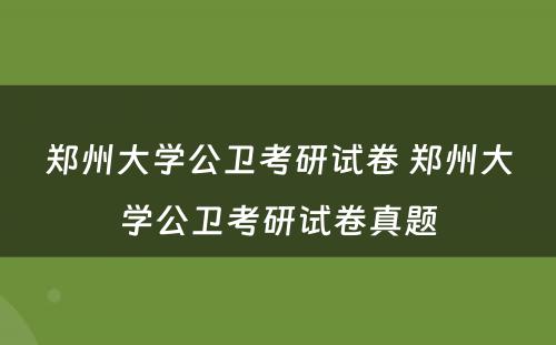 郑州大学公卫考研试卷 郑州大学公卫考研试卷真题