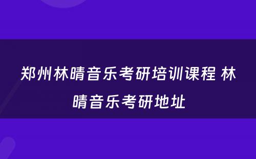 郑州林晴音乐考研培训课程 林晴音乐考研地址