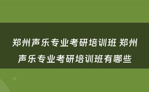 郑州声乐专业考研培训班 郑州声乐专业考研培训班有哪些