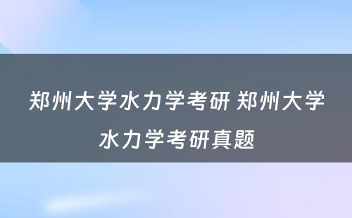 郑州大学水力学考研 郑州大学水力学考研真题