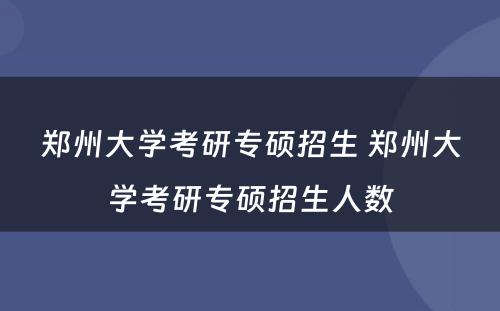 郑州大学考研专硕招生 郑州大学考研专硕招生人数