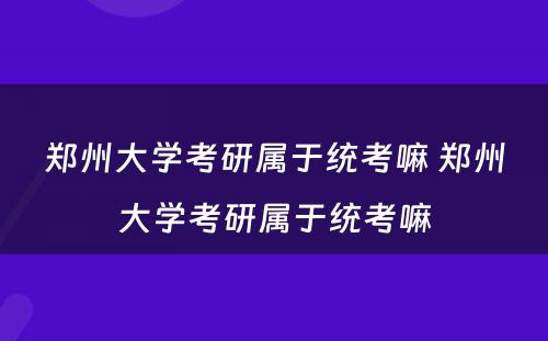 郑州大学考研属于统考嘛 郑州大学考研属于统考嘛