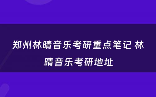 郑州林晴音乐考研重点笔记 林晴音乐考研地址