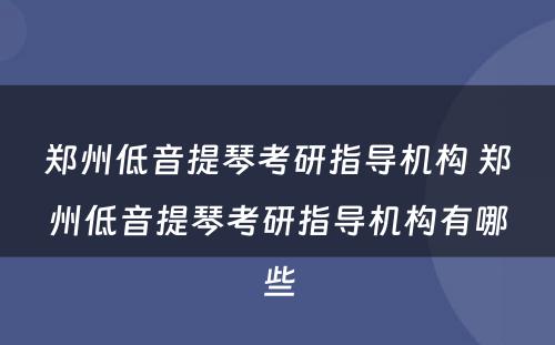 郑州低音提琴考研指导机构 郑州低音提琴考研指导机构有哪些