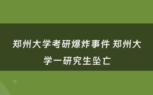 郑州大学考研爆炸事件 郑州大学一研究生坠亡