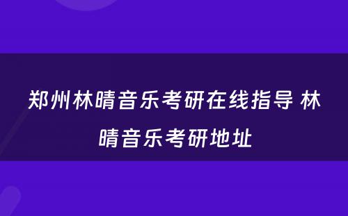 郑州林晴音乐考研在线指导 林晴音乐考研地址