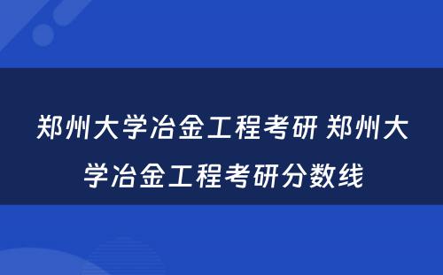 郑州大学冶金工程考研 郑州大学冶金工程考研分数线