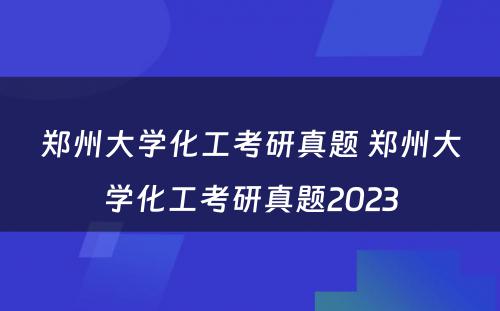 郑州大学化工考研真题 郑州大学化工考研真题2023