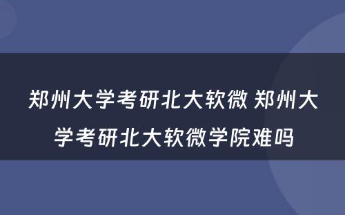 郑州大学考研北大软微 郑州大学考研北大软微学院难吗